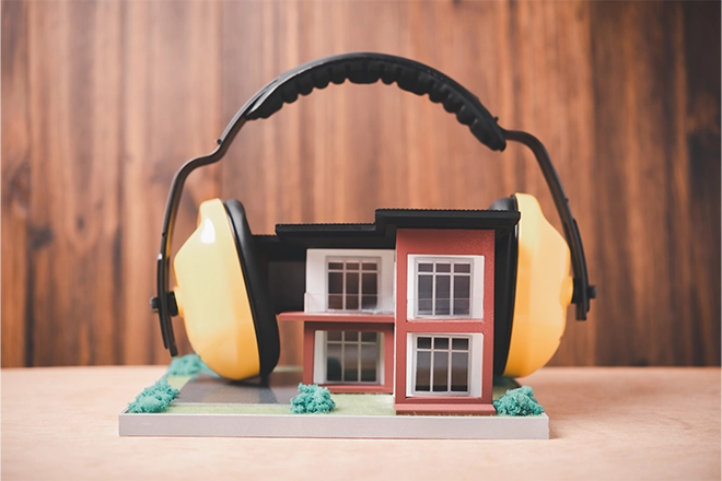 The best noise reducing siding represented by headphones over a model house