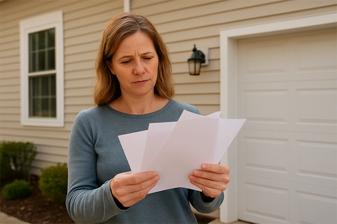 Woman comparing siding contractors - Regal Home Improvement Woman comparing siding contractors